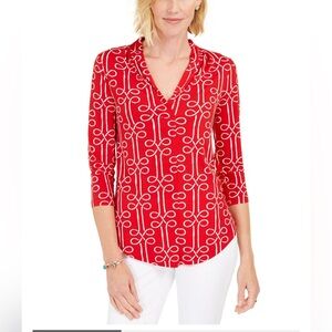 Charter Club Red and White‎ Fitted Graphic Blouse